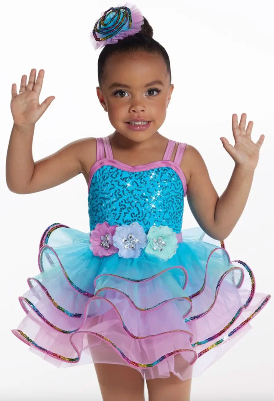 Rainbow Tulle Dance Costume Tutu Childs XS 4/5 Pink Blue Sequin Dress Only